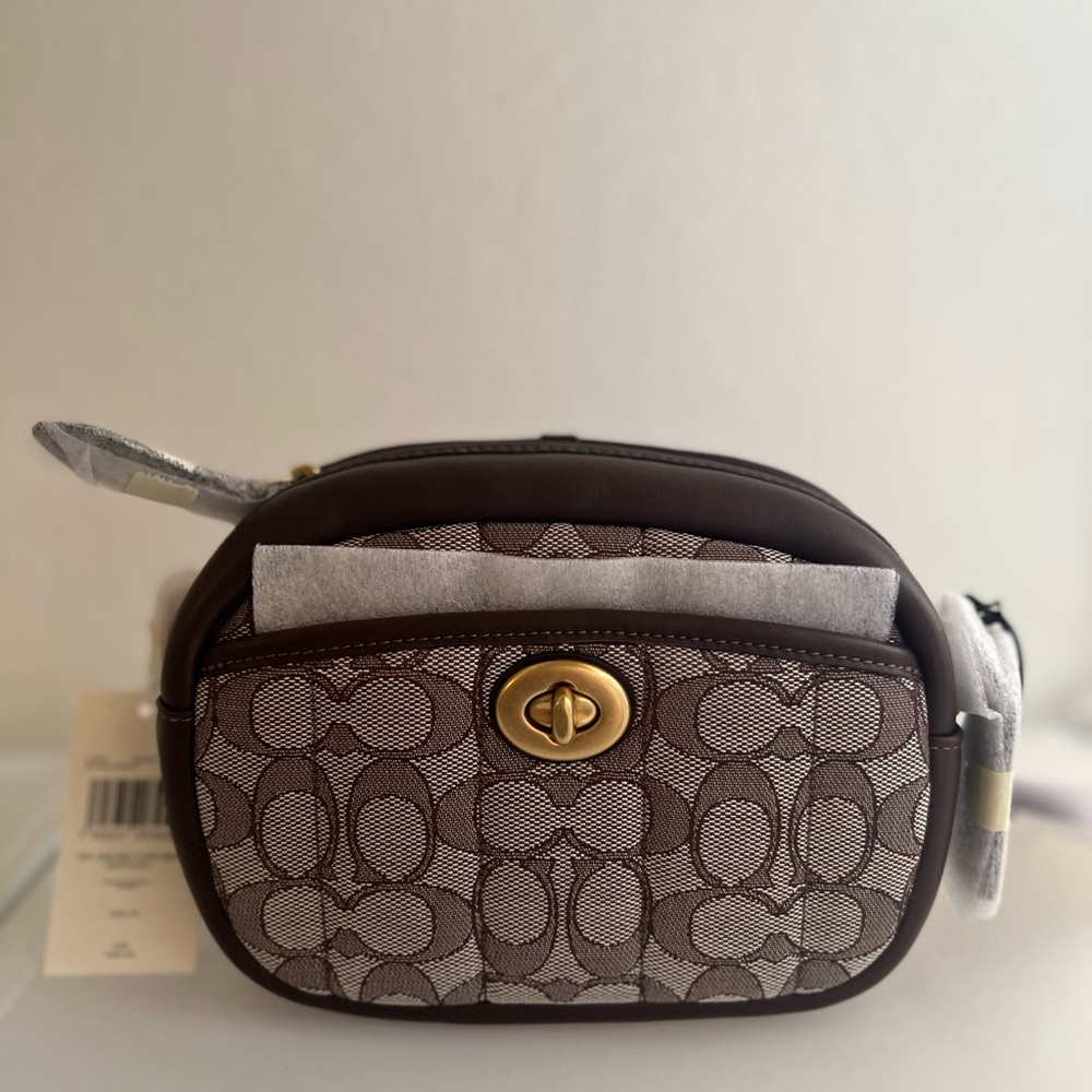 Coach Brown and Cream Crossbody Bag with Monogram Pattern
